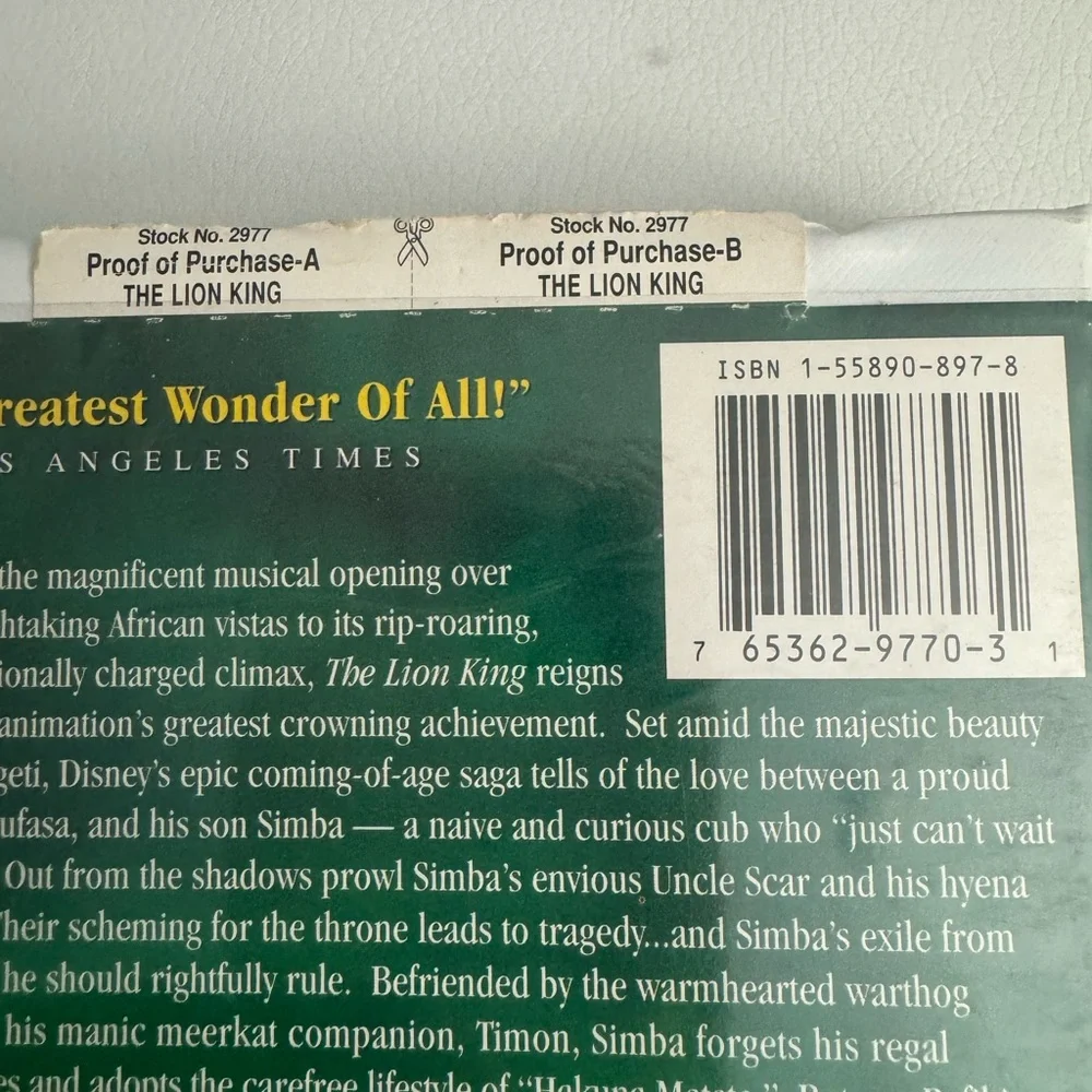 Walt Disney The Lion King VHS tape